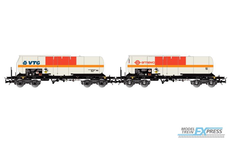 Jouef 6250 SNCF, 2-unit pack tank wagons for chlorine, VTG + ermewa, beige/orange/red livery, ep. VI