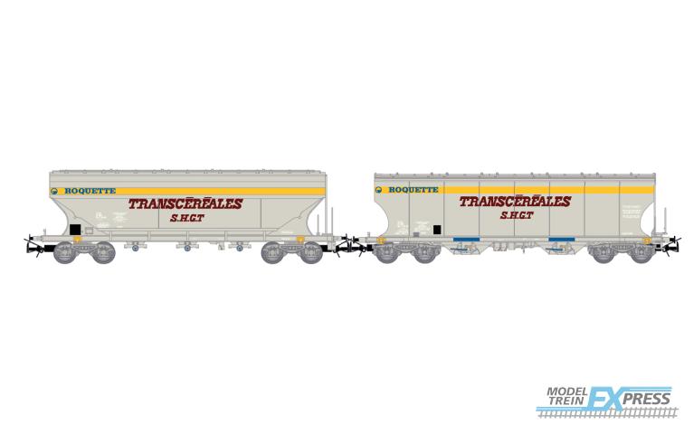 Jouef 6269 SNCF, 2-unit pack cereal hopper wagons "Transcéréales S.H.G.T. Roquette", grey/yellow livery, ep. IV