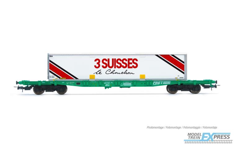 Jouef 6277 SNCF, 4-axle container wagon S70, loaded with swap body "3 SUISSES", ep. IV