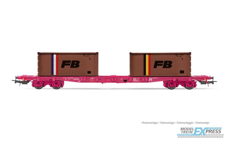 Jouef 6278 SNCF, 4-axle container wagon S70, loaded with 2 x 20' container "FB", ep. IV