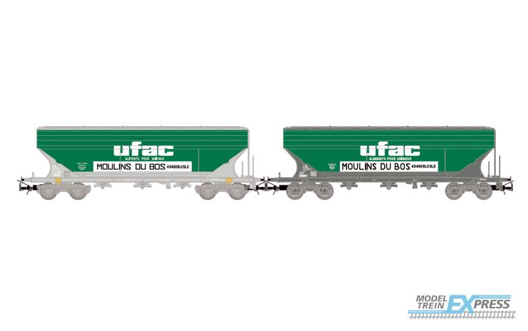 Jouef 6281 SNCF, 2-unit pack 4-axle cereal hopper wagons (flat walls) "UFAC", ep. IV