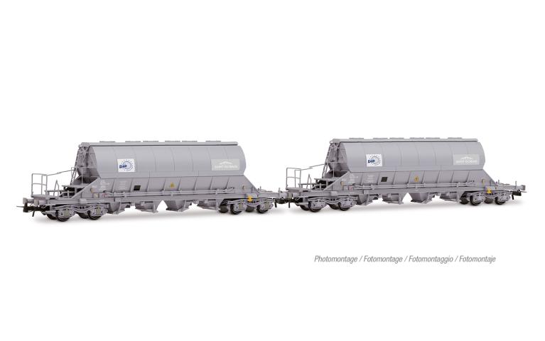 Jouef 6306 SNCF, 2-unit pack Taoos hopper wagons, "DMI / Saint Gobain", grey livery, ep. V