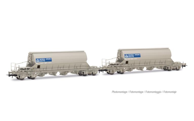 Jouef 6307 SNCF, 2-unit pack Taoos hopper wagons, "NORSK HYDRO AZOTE", long chassis, grey livery, ep. IV
