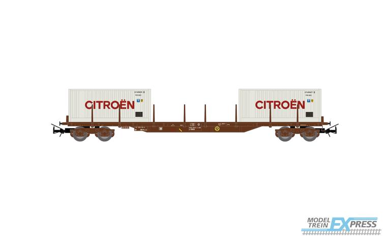 Jouef 6310 SNCF, 4-axle stake wagon, Rs type with 2 x 20' container "Citroen", white, ep. IV