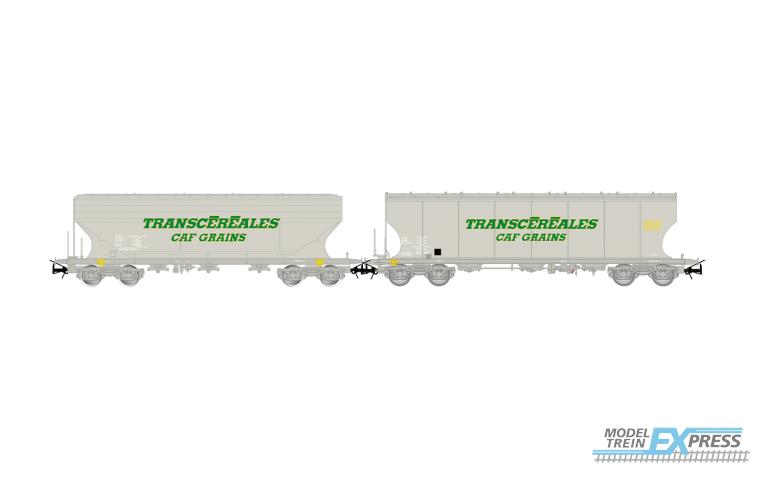 Jouef 6313 SNCF, 2-unit pack cereal hopper wagons "Transcéréales - CAF Grains", flat + rounded walls, ep.IV-V