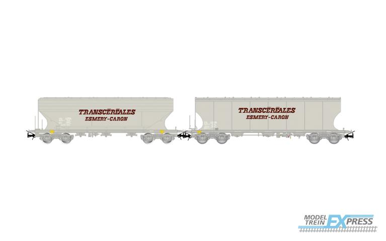 Jouef 6314 SNCF, 2-unit pack cereal hoppers Transcéréales - Esmery-Caron, flat + rounded walls, ep. V