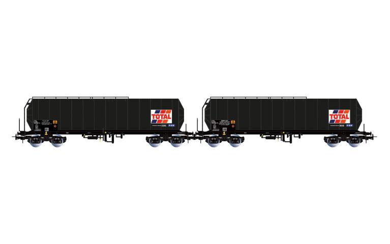 Jouef 6323 2-unit pack SNCF, 4-axle isolated tank wagon TOTAL France, black, ep. IV