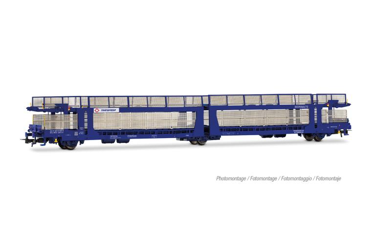 Jouef 6327 Transfesa, 3-axle car transporter, modernized Laeks 63C "Hispanauto", blue, ep. VI