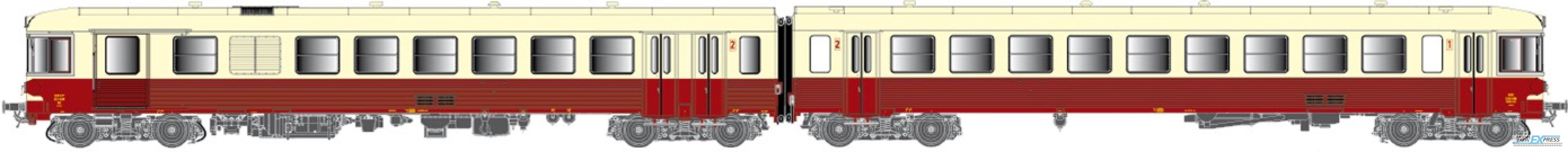 LS Models 10038 X 4329 + XR 8520, rood/creme, rode dak, Panorama raam, oorsprong, met binnenverlichting  /  Ep. IV  /  SNCF  /  HO  /  DC  /  1 P.