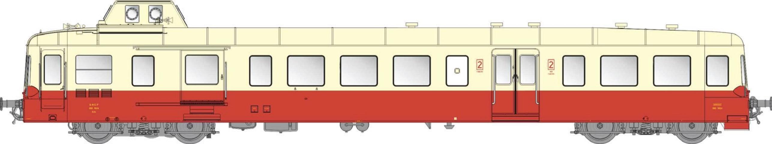 LS Models 10118S X3801, RG, rood/crème, 2e klasse, depot La Rochelle / Ep. IVb / SNCF / HO / DC SOUND / 1 P.