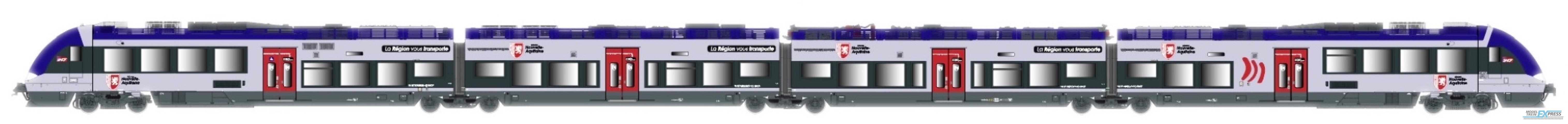 LS Models 10396 BB 82527 / 82528, AGC , 4-delig , livrei Nouvelle-Aquitaine / Ep. VI / SNCF / HO / DC / 1 P.