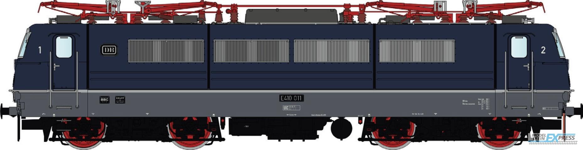 LS Models 16022 DB E 410 011 (BBC) viersysteem-eloc Ep. IIIc (1967), staalblauw/leisteengrijs, 4 stroomafnemers, depot Köln-Deutzerfeld / Ep. IIIc / DB / HO / DC / 1 P.