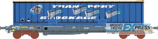 LS Models 30299 KM(R), blauw grijs, Novatrans rechthoek opschrift, wissellaadbak met zeil 33 pallets, Cometrans blauw  /  Ep. V  /  SNCF  /  HO  /  DC  /  1 P.