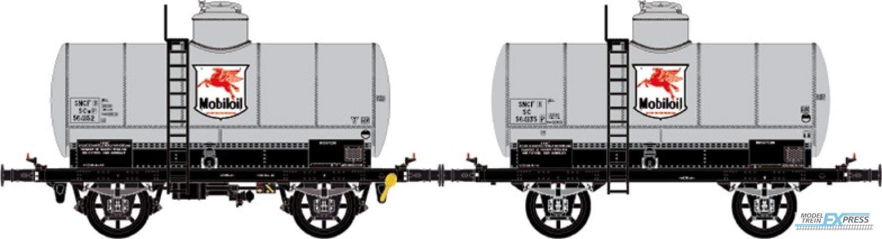 LS Models 30434 Set OCEM, ketelwagen, zonder voetgangersbrug, grijs,  SNCF, Mobiloil  /  Ep. III  /  SNCF  /  HO  /  DC  /  2 P.