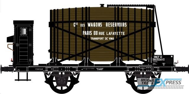 LS Models 30565 OCEM, wagon met vat, remmershuis, bruin, Cie de WAGONS RESERVOIRS / Ep. IIIa / SNCF / HO / DC / 1 P.