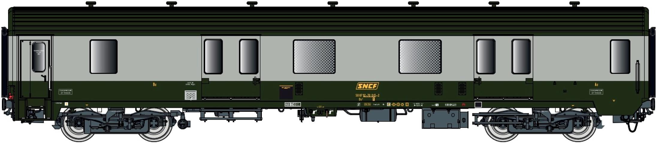 LS Models 31230 Bagagerijtuig MC 76 Dd2, groen/betongrijs, omkaderd logo, met binnenverlichting / Ep. IV / SNCF / HO / DC / 1 P.