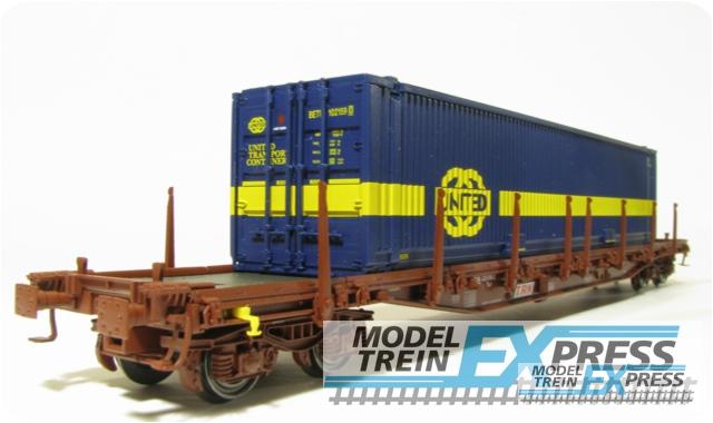 LS Models 32041 Porte-conteneurs, Sgjs 3714A0, brun, TRW, conteneur 45' United bleu/jaune / Ep. V / SNCB / HO / DC /