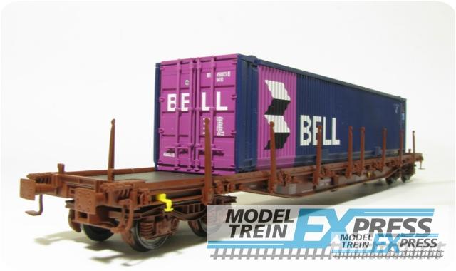 LS Models 32042 Porte-conteneurs, Sgjs 3714A0, brun, conteneur 45' Bell bleu/rose/blanc / Ep. V / SNCB / HO / DC / 1