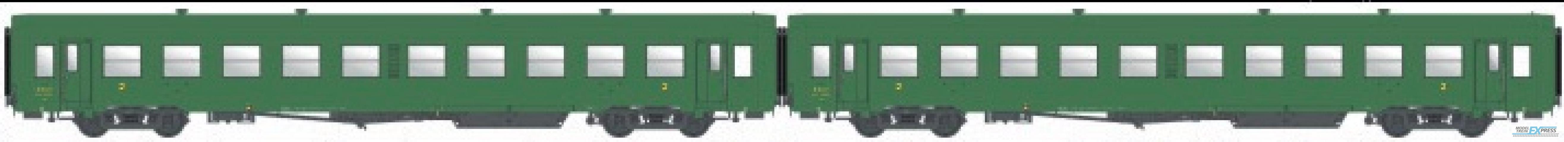 LS Models 40029 Set USI 2 X Bmyfi U61, groen, groen dak, opschriften 1956, vouwbalgen, Y16  /  Ep. IIID  /  SNCF  /  HO  /  DC  /  2 P.