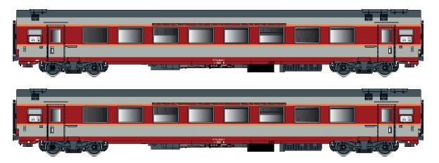 LS Models 40079DC Grand Comfort aanvullingsset "Etendard", A8u + A8u, betongrijs, oorspronkelijke versie, Sud Ouest, met binnenverlichting / Ep. IV / SNCF / HO / DC / 2 P.