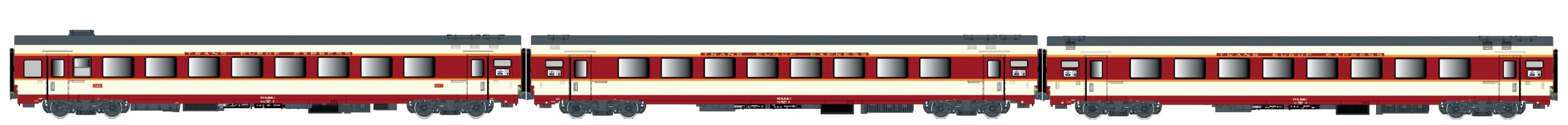 LS Models 40080DC Etendard - Aquitaine set 2, GC A3rtux + A8u+ A8tu, rood/grijs, oranje streep, opschrift TEE, beige raamsponningen / Ep. IV / SNCF / HO / DC / 3 P.