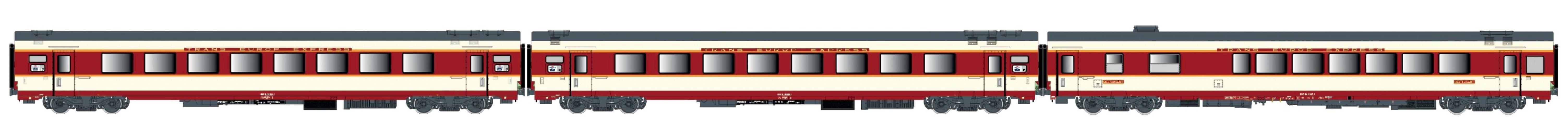 LS Models 40081DC Etendard - Aquitaine set 3, GC Vru + A8tu+ A8u, rood/grijs, oranje streep, opschrift TEE, beige raamsponningen / Ep. IV / SNCF / HO / DC / 3 P.