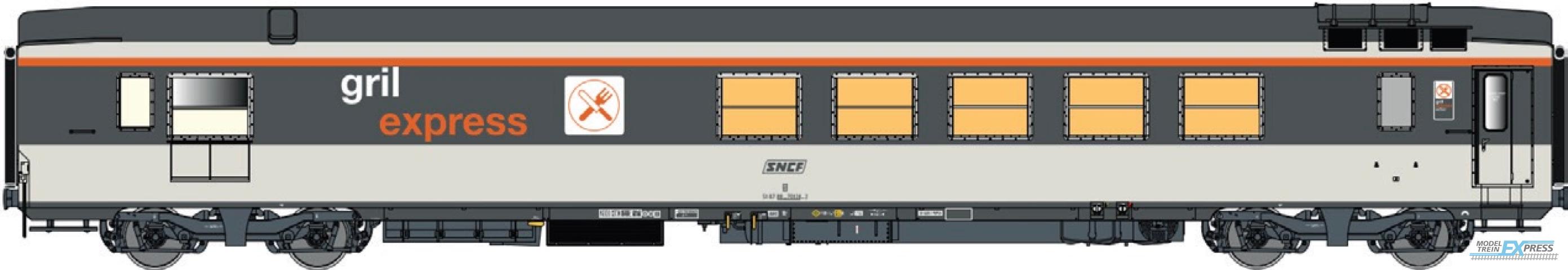 LS Models 40145 Grill Express, Corail-livrei, omkaderd-logo, met binnenverlichting / Ep. IV / SNCF / HO / DC / 1 P.