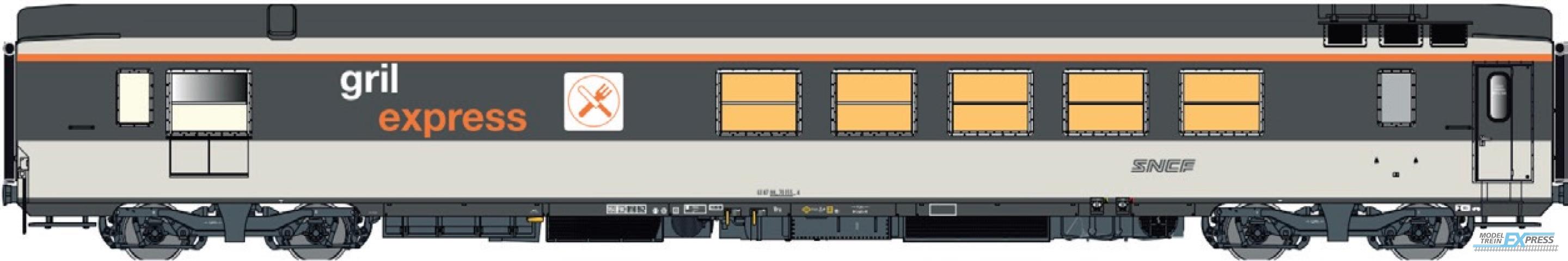 LS Models 40146 Grill Express, Corail-livrei, noedels-logo, met binnenverlichting / Ep. IV-V / SNCF / HO / DC / 1 P.