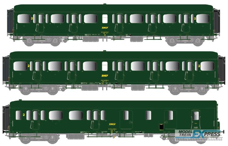 LS Models 40330 Set Express, groen, onderstel grijs, groen dak, omkaderd logo geel  /  Ep. IV  /  SNCF  /  HO  /  DC  /  3 P.