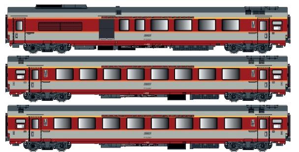 LS Models 40800DC Grand Comfort set TEE "Jules Verne", A4Dtux + A8tu + A8u, betongrijs, oorspronkelijke versie, Ouest, met binnenverlichting / Ep. IV / SNCF / HO / DC / 3 P.
