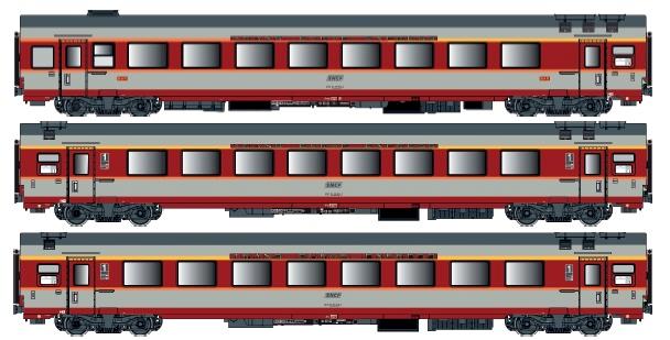 LS Models 40801AC Grand Comfort set TEE "Jules Verne", A3rtu + A8tu + A8u, betongrijs, oorspronkelijke versie, Ouest, met binnenverlichting / Ep. IV / SNCF / HO / AC / 3 P.