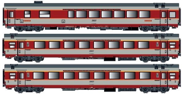 LS Models 40802AC Grand Comfort set TEE "Jules Verne", Vru + A8tu + A8u, betongrijs, oorspronkelijke versie, Ouest, met binnenverlichting / Ep. IV / SNCF / HO / AC / 3 P.
