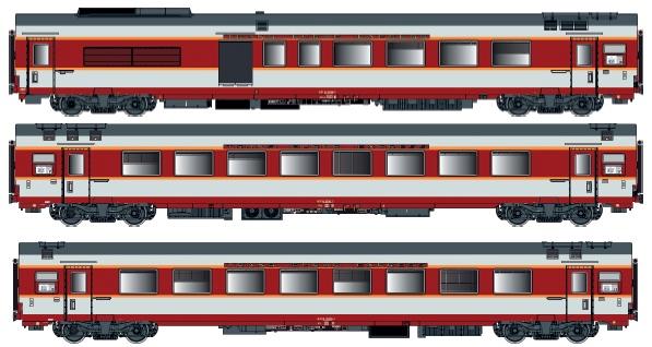 LS Models 40803DC Grand Comfort set "Etendard", A4Dtux + A8tu + A8u, metaalgrijs, oorspronkelijke versie, Sud Ouest, met binnenverlichting / Ep. IV / SNCF / HO / DC / 3 P.