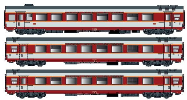 LS Models 40804AC Grand Comfort set "Etendard", A3rtux + A8u + A8u, metaalgrijs, oorspronkelijke versie, Sud Ouest, met binnenverlichting / Ep. IV / SNCF / HO / AC / 3 P.