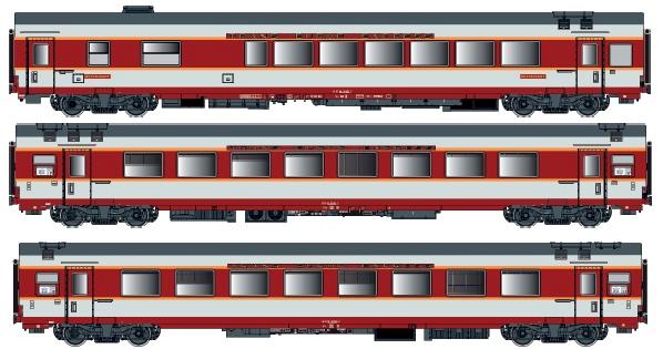 LS Models 40805DC Grand Comfort set "Etendard", Vru + A8tu + A8u, metaalgrijs, oorspronkelijke versie, Sud Ouest, met binnenverlichting / Ep. IV / SNCF / HO / DC / 3 P.