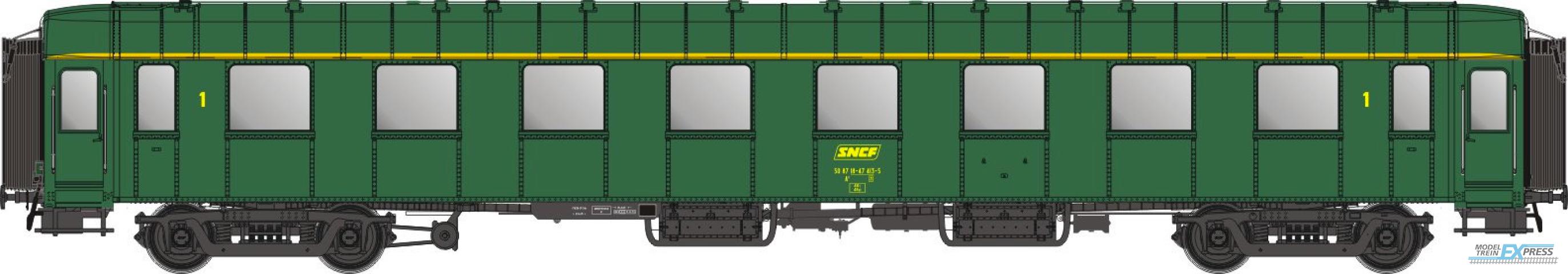 LS Models 40920 OCEM-rijtuig 1e klasse A8, zichtbare klinknagels, groen, onderstel grijs  / Ep. IV a / SNCF / HO / DC / 1 P.