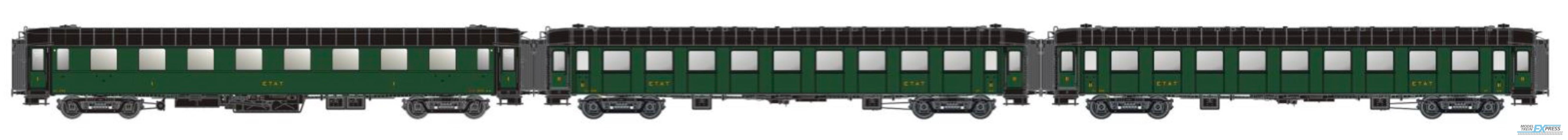 LS Models 40935 OCEM rijtuigen 1 X A8 (gladde wanden) + 2 X B9 (zichtbare klinknagels), groen, dak en onderstel zwart  /  Ep. II b / ETAT / HO / DC / 3 P.