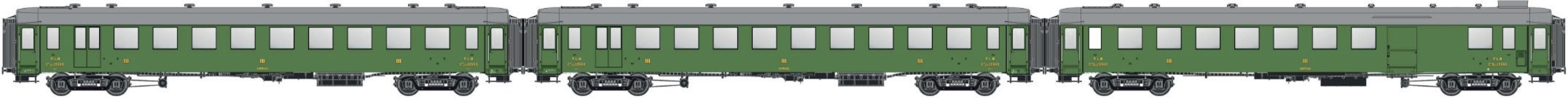 LS Models 40949 OCEM, groen/zwart onderstel/grijs dak, C10yfi + C10yfi + C5Dyi, met binnenverlichting / Ep. IIb / PLM / HO / DC / 3 P.
