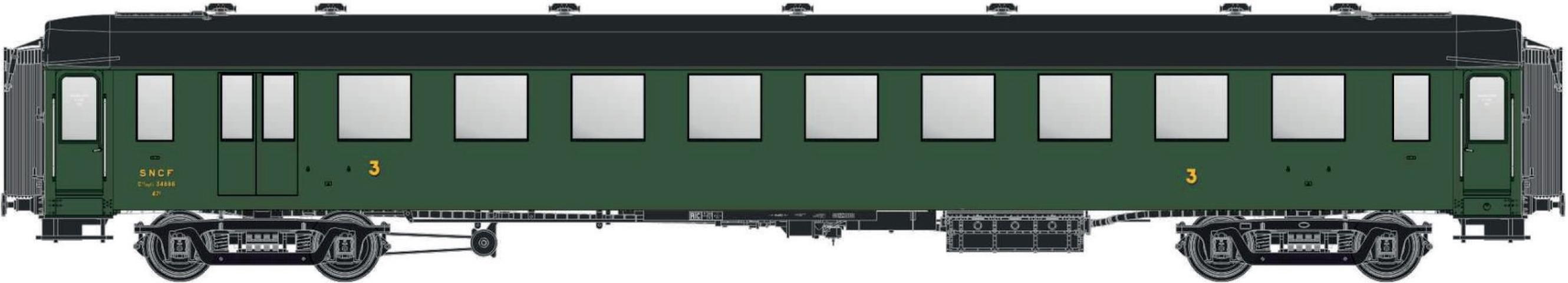 LS Models 40950 OCEM, groen/zwart onderstel en dak, C10yfi, met binnenverlichting / Ep. IIIa / SNCF / HO / DC / 1 P.