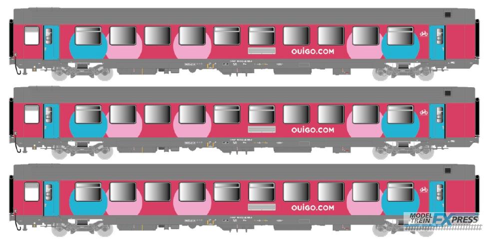 LS Models 40992 Set Vtu, B10rtu + B11tu + B11tu, OUIGO-livrei, stormgrijs dak, binnenverlichting / Ep. VI / SNCF / HO / DC / 3 P.