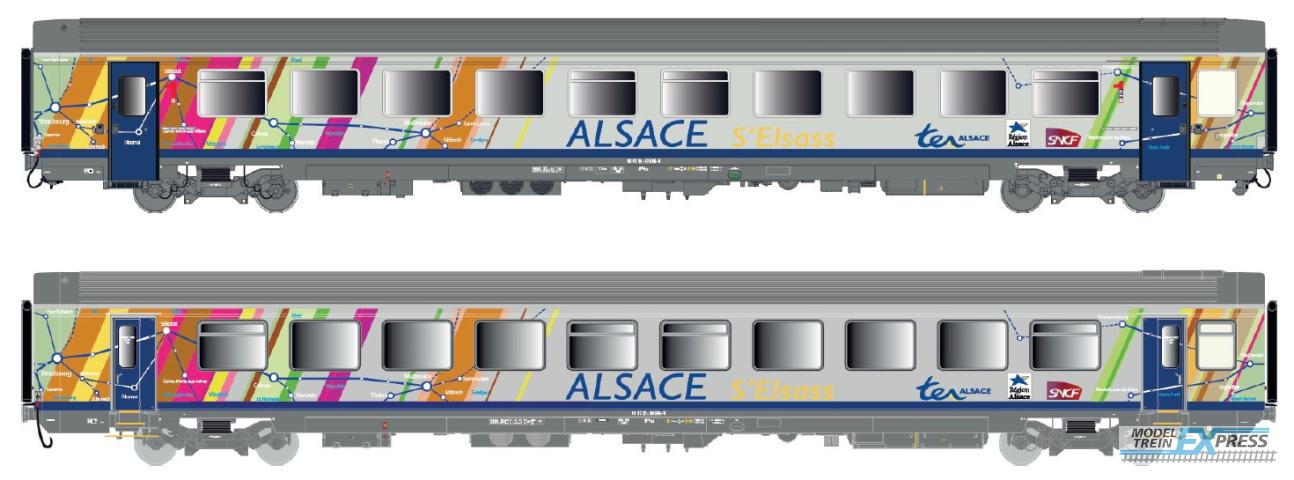 LS Models 41211 Set VTU, grijs, blauwe band, meerkleurige arceringen, Alsace s'Elsass, carmillon logo  /  Ep. V-VI  /  SNCF  /  HO  /  DC  /  2 P.