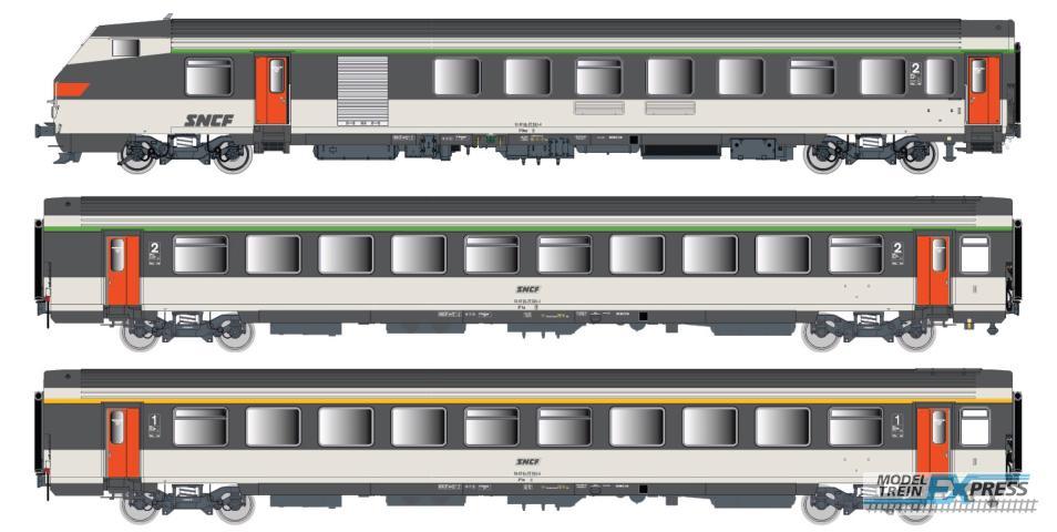 LS Models 41250AC VU B6Dux + VTU B11tu + VTU A10tu, originele Corail-livrei, omkaderd logo / Ep. IV / SNCF / HO / AC / 3 P.