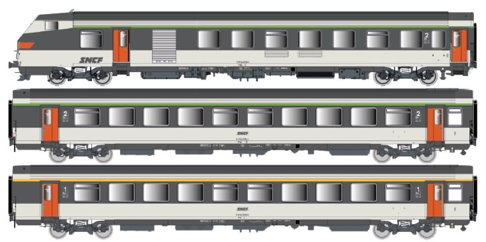 LS Models 41254DC Set VU/VTU, réver 4 Câblots, originele Corail livrei, omkaderd logo  /  Ep. IV  /  SNCF  /  HO  /  DC  /  3 P.