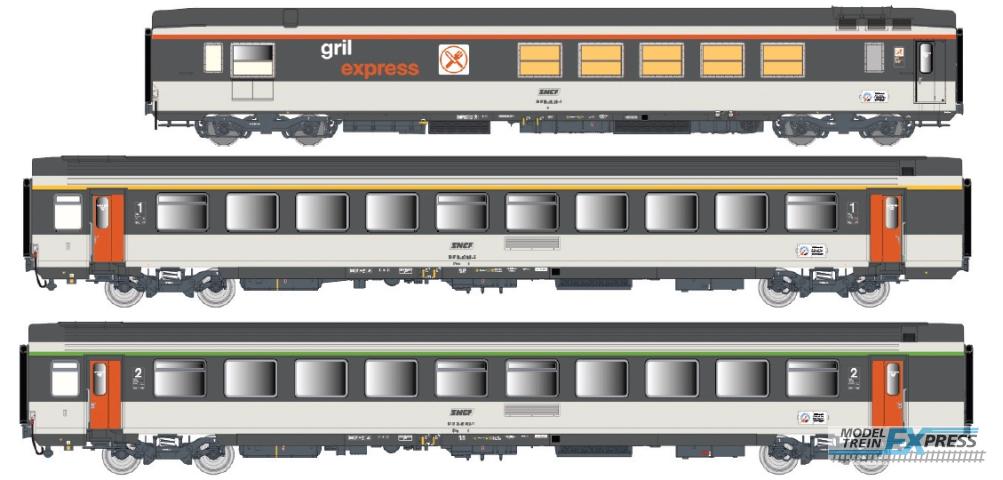 LS Models 41997 Set Vtu GE+A10rtu+B11rtu, Corail livrei, omkaderd logo, met binnenverlichting / Ep. IV / SNCF / HO / DC / 3 P.