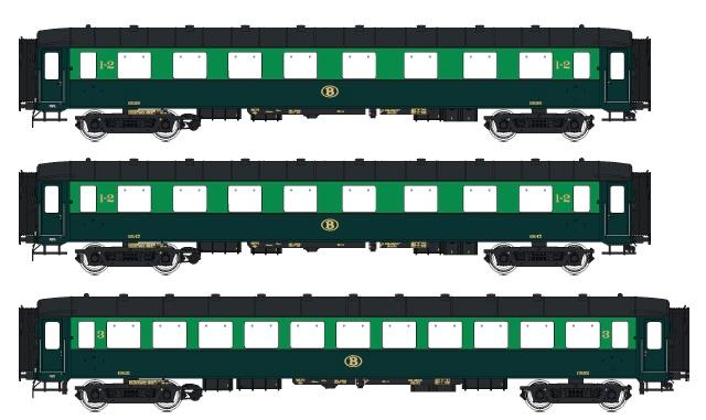 LS Models 42107 I2 AB + I2 AB + I2 C, licht/donker groen, zwart dak, 3 klassen tijdperk, Pensylvania  /  Ep. IIIA  /  SNCB  /  HO  /  DC  /  3 P.