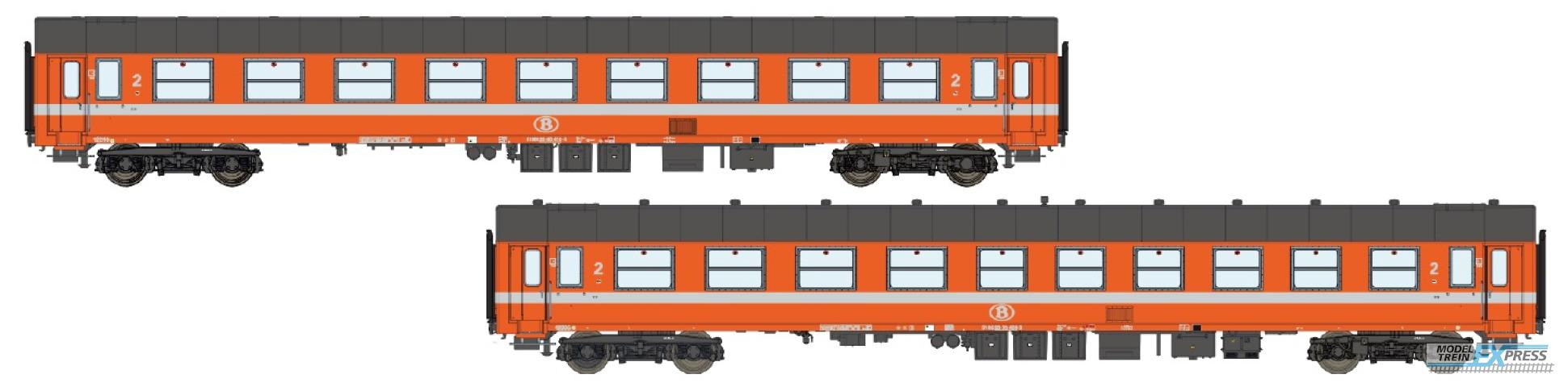 LS Models 42165 B9 ex-A9 + B10 ex-A4B6, oranje, witte lijn, grijs dak  /  Ep. IV  /  SNCB  /  HO  /  DC  /  2 P.