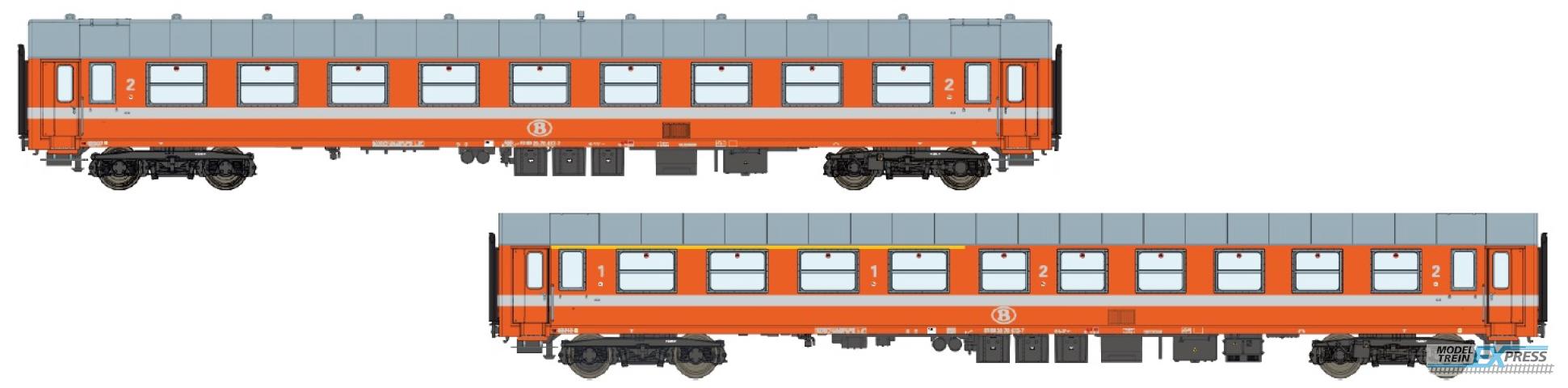 LS Models 42169 B9 ex-A9 + B10 ex-A4B6, oranje, witte lijn, zilver dak  /  Ep. IV  /  SNCB  /  HO  /  DC  /  2 P.