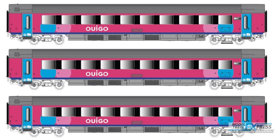LS Models 43058 Set I11 A+B+B, Ouigo, twee roosters, B en SNCF logo's / Ep. VI / SNCB / HO / DC / 3 P.