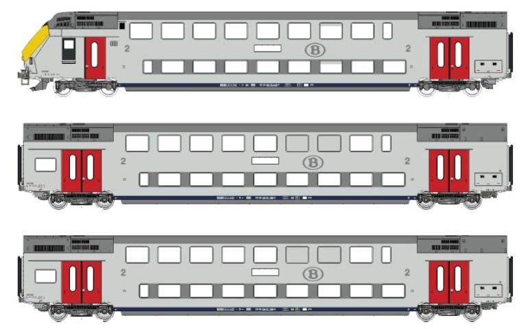 LS Models 43601AC M6, BDx (stuurstanrijtuig) + B + B, wit, rode deuren / Ep. Vb / SNCB / AC / 3 P.