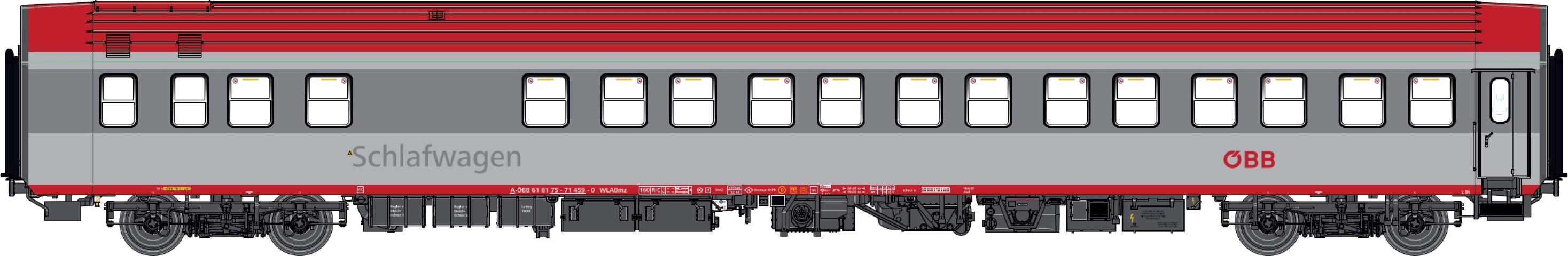 LS Models 47085 WLABmz AB32s, grijs/lichtgrijs, rood dak, ÖBB-"Wortmarke", opschrift "Schlafwagen", Ep.VI / ÖBB / HO / DC / 1 P.